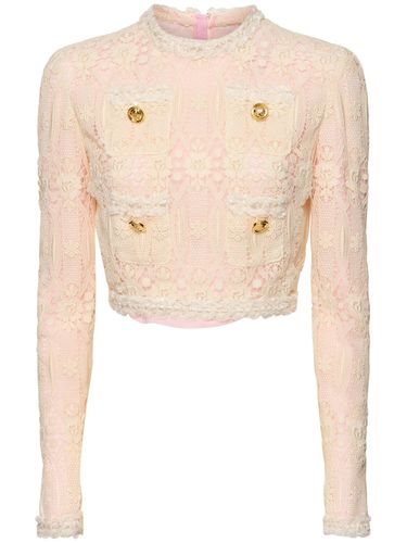 Embroidered Macramé L/s Crop Top - GIAMBATTISTA VALLI - Modalova