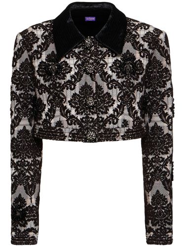 Flocked & Beaded Crop Jacket - LE FAME - Modalova