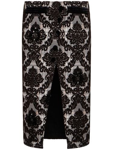 Flocked & Beaded Midi Skirt - LE FAME - Modalova