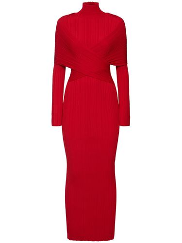 High Neck Pleated Knit Long Dress - BALMAIN - Modalova