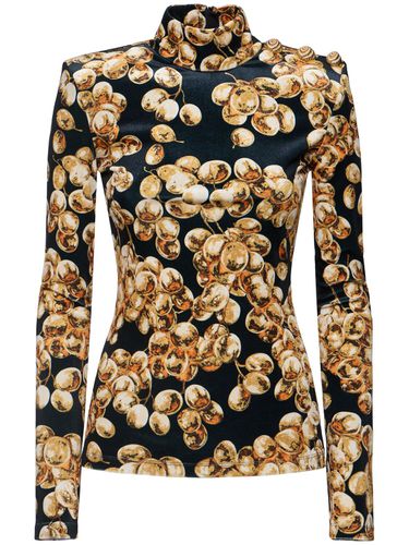 Printed High Neck Velvet Top - BALMAIN - Modalova