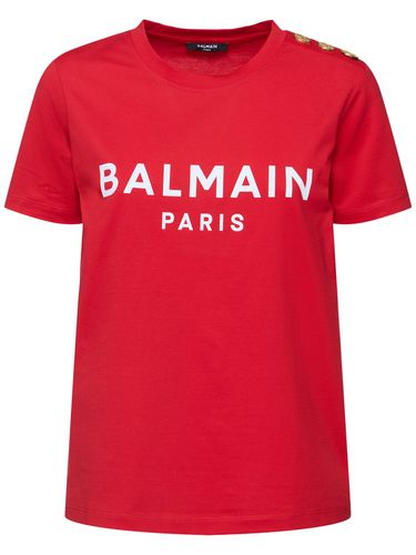 T-shirt In Jersey Con Logo Stampato E Bottoni - BALMAIN - Modalova