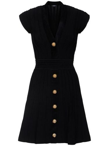 Buttoned Velvet V-neck Flared Mini Dress - BALMAIN - Modalova