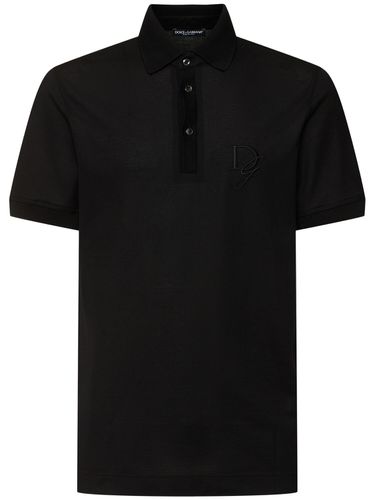 Embroidered Logo Cotton Polo - DOLCE & GABBANA - Modalova