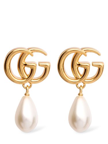 Gg Marmont Brass Pearl Drop Earrings - GUCCI - Modalova