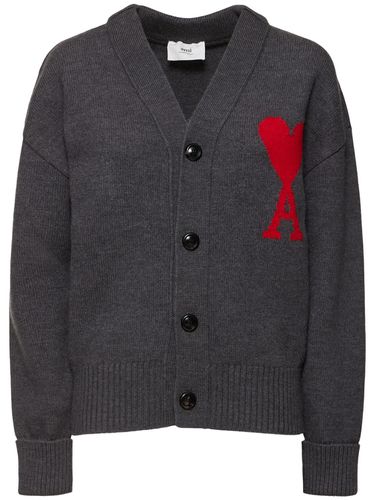 Cardigan Oversize In Lana Con Logo - AMI PARIS - Modalova