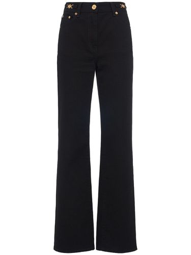 Washed Cotton Denim Straight Jeans - VERSACE - Modalova