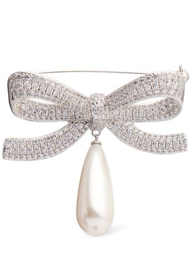 Crystal Bow Brooch W/ Faux Pearl - SELF-PORTRAIT - Modalova