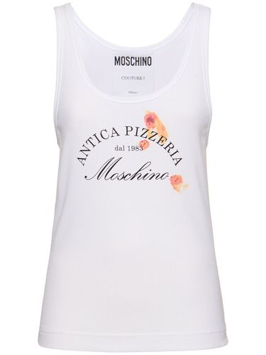 Logo Printed Rib Cotton Jersey Tank Top - MOSCHINO - Modalova