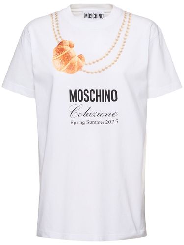 Logo Printed Cotton Jersey T-shirt - MOSCHINO - Modalova