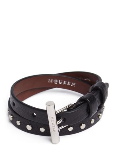 T-bar Brass & Leather Bracelet - ALEXANDER MCQUEEN - Modalova