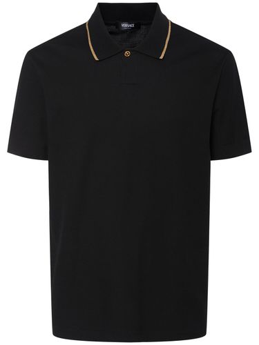 Knit Collar Cotton Piquet Polo - VERSACE - Modalova