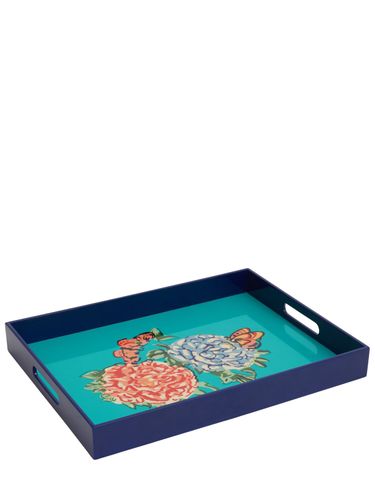 Queen Flower Sea Green Lacquered Tray - LISA CORTI - Modalova