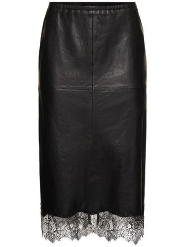 Leather Midi Skirt W/lace - BLUMARINE - Modalova