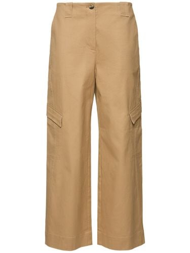 Herringbone Canvas Mid Waist Pants - GANNI - Modalova