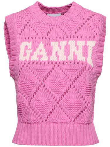 Cotton Blend Crop Knit Vest - GANNI - Modalova