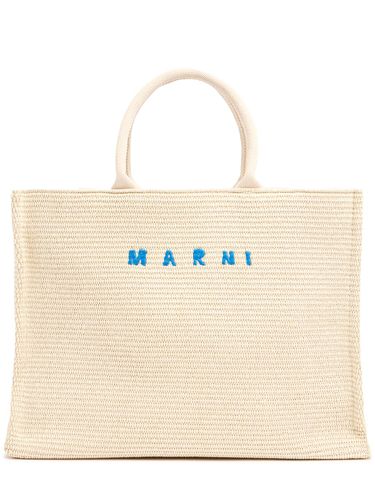 Medium Logo Raffia Effect Tote Bag - MARNI - Modalova