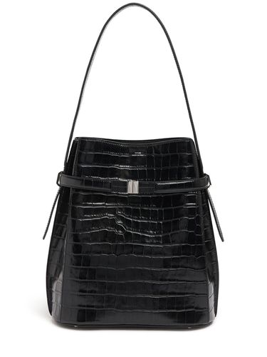 Belted Croc Embossed Leather Bucket Bag - TOTEME - Modalova