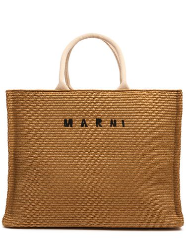 Large Logo Raffia Effect Tote Bag - MARNI - Modalova