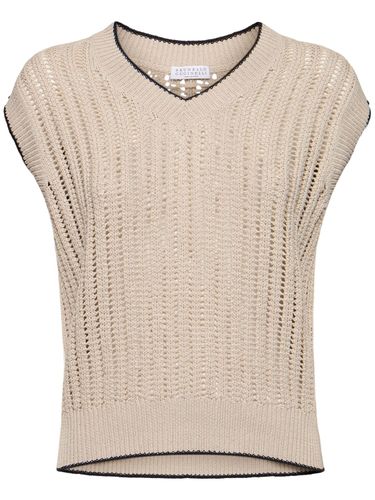 Cotton Knit V-neck Vest - BRUNELLO CUCINELLI - Modalova