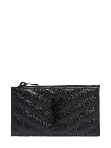 Monogram Grained Leather Zip Card Holder - SAINT LAURENT - Modalova