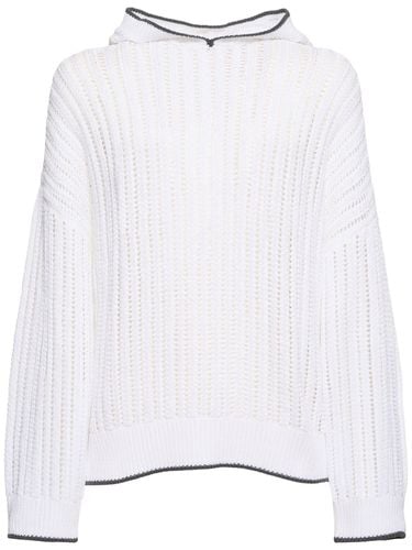 Openwork Cotton Sweater W/hood - BRUNELLO CUCINELLI - Modalova