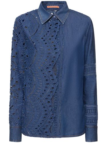 Camisa De Denim Y Encaje Sangallo - ERMANNO SCERVINO - Modalova