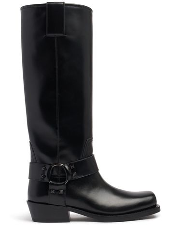 Mm Rockstud Leather Biker Boots - VALENTINO GARAVANI - Modalova