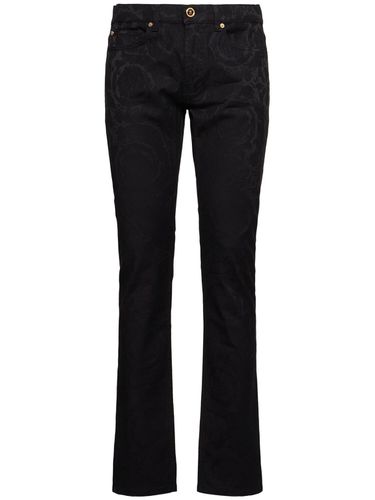 Baroque Jacquard Denim Jeans - VERSACE - Modalova