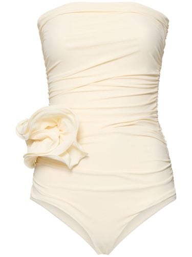 Jersey Draped One Piece Swimsuit W/ Rose - MAGDA BUTRYM - Modalova