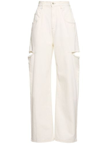 High Rise Denim Straight Jeans W/ Cuts - MAISON MARGIELA - Modalova