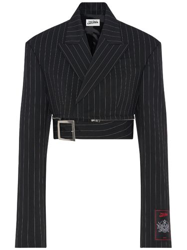 Tailored Pinstripe Wool Cropped Jacket - JEAN PAUL GAULTIER - Modalova