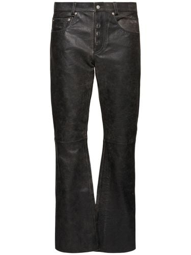 Distressed Flared Raw Hem Leather Pants - ENFANTS RICHES DÉPRIMÉS - Modalova