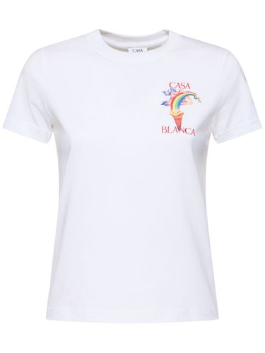 Printed Cotton Jersey Fitted T-shirt - CASABLANCA - Modalova