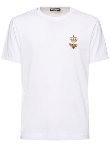 Embroidered Bee And Crown Cotton T-shirt - DOLCE & GABBANA - Modalova