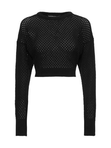 Fishnet Knit Cotton Blend Crop Sweater - ANDREADAMO - Modalova