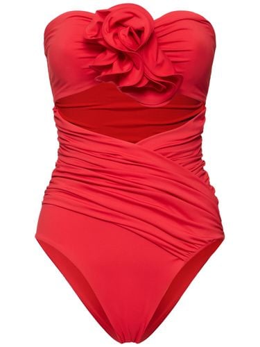 Jersey Draped One Piece Swimsuit W/ Rose - MAGDA BUTRYM - Modalova