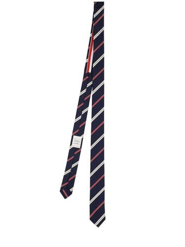 Striped Silk & Cotton Classic Tie - THOM BROWNE - Modalova