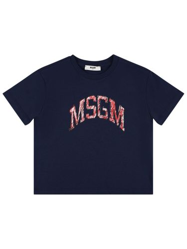 Camiseta De Jersey De Algodón Bordada - MSGM - Modalova