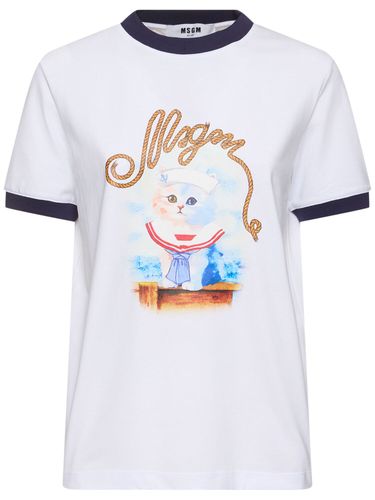 Cotton Jersey Logo T-shirt - MSGM - Modalova