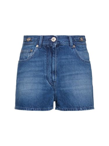 Washed Cotton Denim Shorts - VERSACE - Modalova