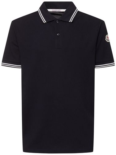 Striped Trim Cotton Piquet Polo Shirt - MONCLER - Modalova