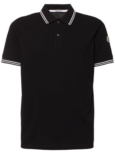 Striped Trim Cotton Piquet Polo Shirt - MONCLER - Modalova