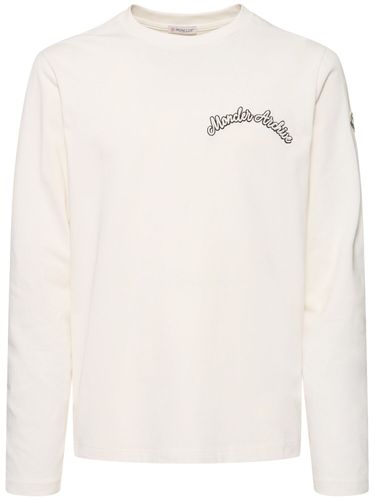 Embroidered Logo L/s Cotton T-shirt - MONCLER - Modalova