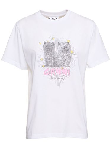 Camiseta De Algodón Jersey Con Estampado - GANNI - Modalova