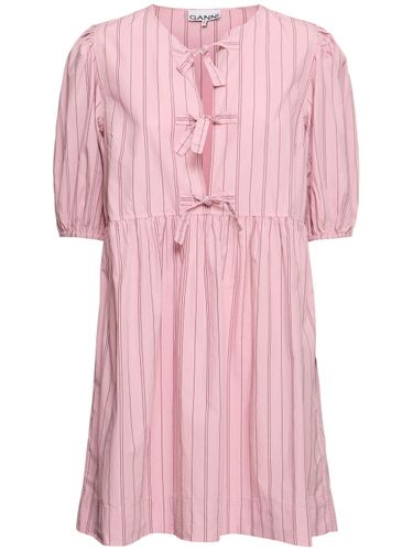 Bow Tie Striped Cotton Mini Dress - GANNI - Modalova