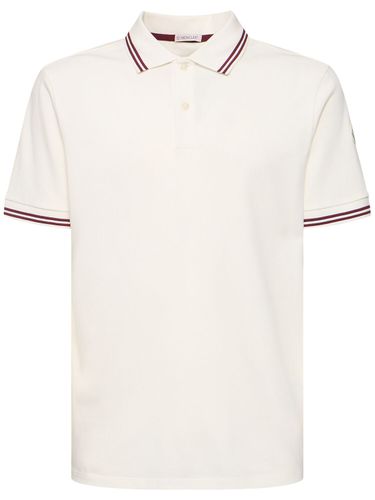 Striped Trim Cotton Piquet Polo Shirt - MONCLER - Modalova