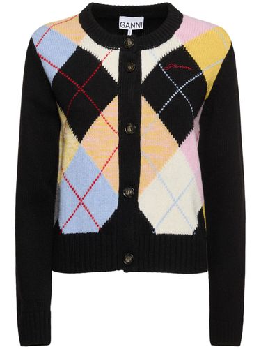 Harlequin Wool Blend Cardigan - GANNI - Modalova