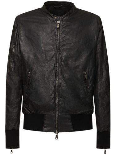 Brushed Leather Bomber Jacket - GIORGIO BRATO - Modalova