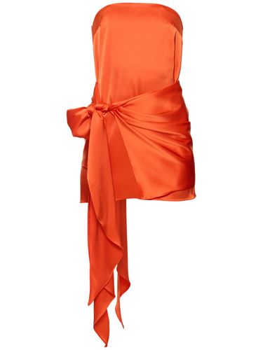 Strapless Satin Front-tie Mini Dress - DAVID KOMA - Modalova